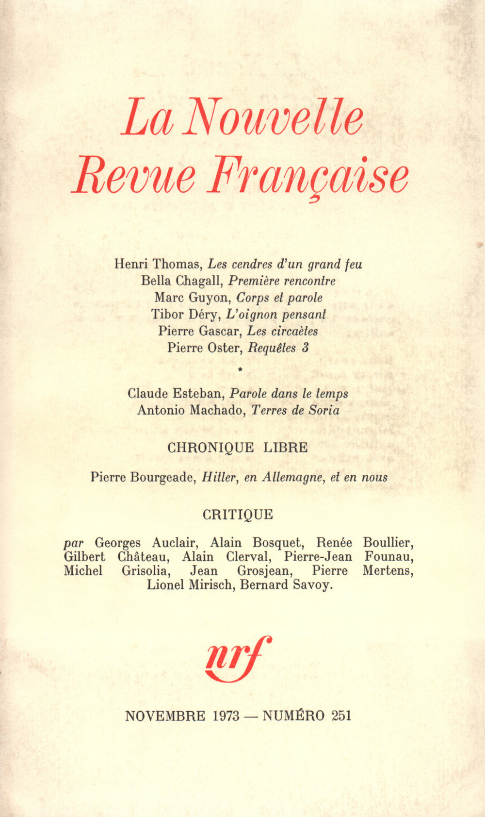 La Nouvelle Revue Française N° 251