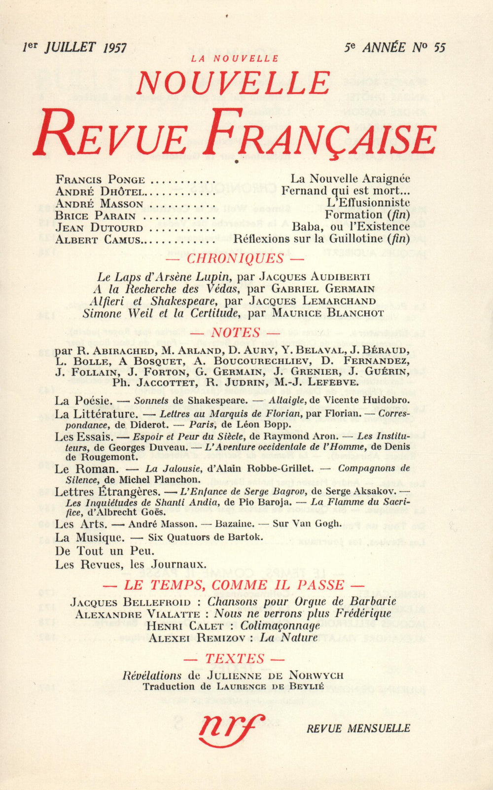La Nouvelle Nouvelle Revue Française N' 55 (Juillet 1957)
