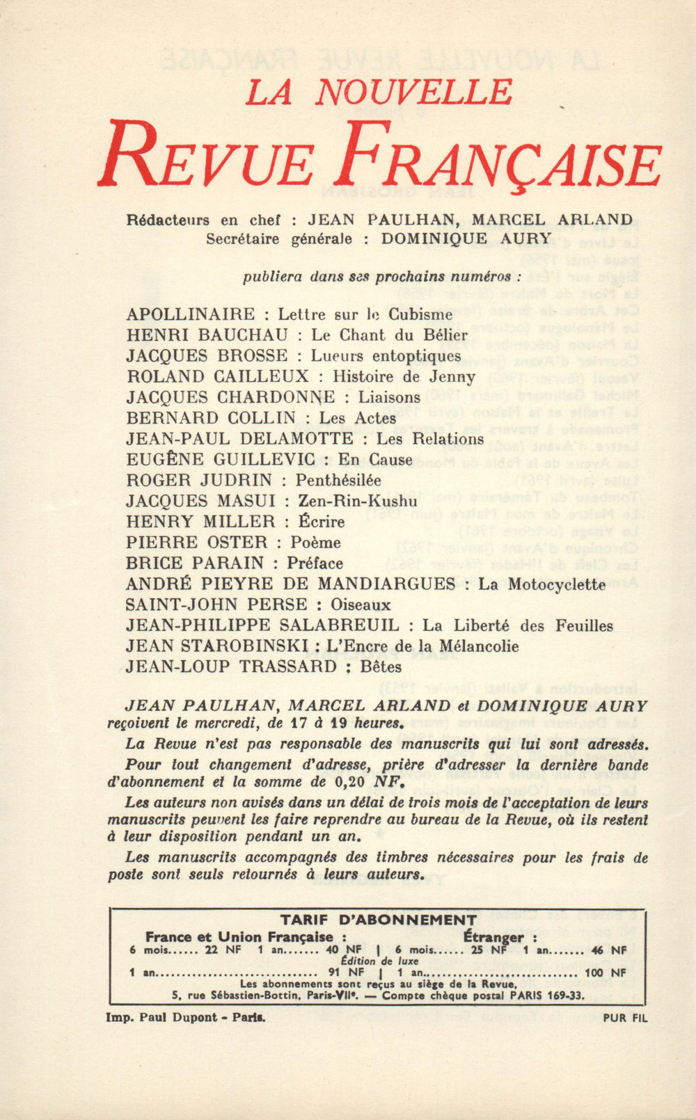 La Nouvelle Revue Française N' 119 (Novembre 1962)
