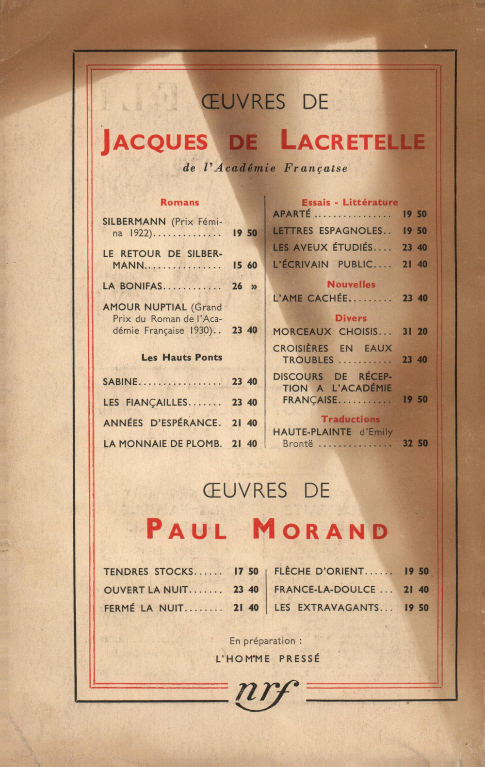 La Nouvelle Revue Française N' 330 (Aoűt 1941)