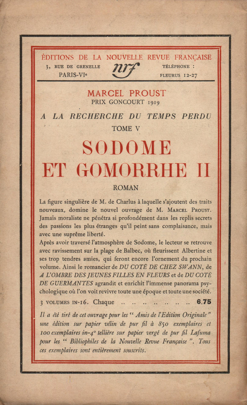 La Nouvelle Revue Française N' 105 (Juin 1922)