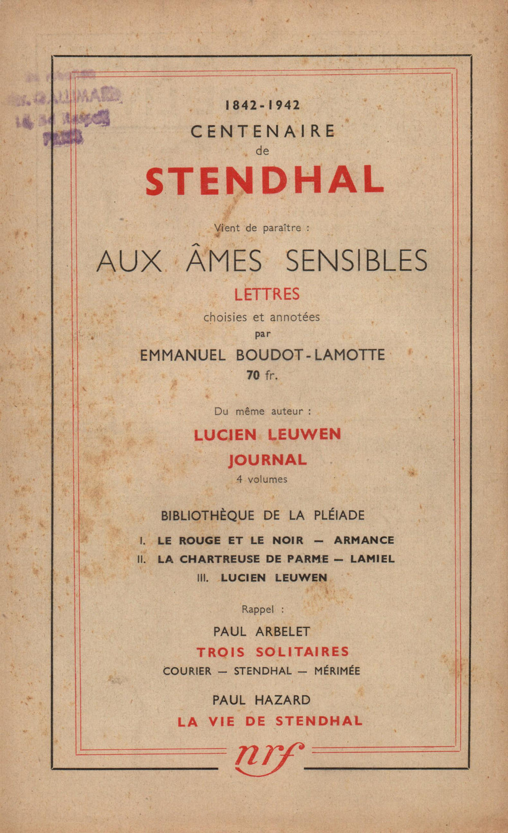 La Nouvelle Revue Française N' 341 (Juillet 1942)