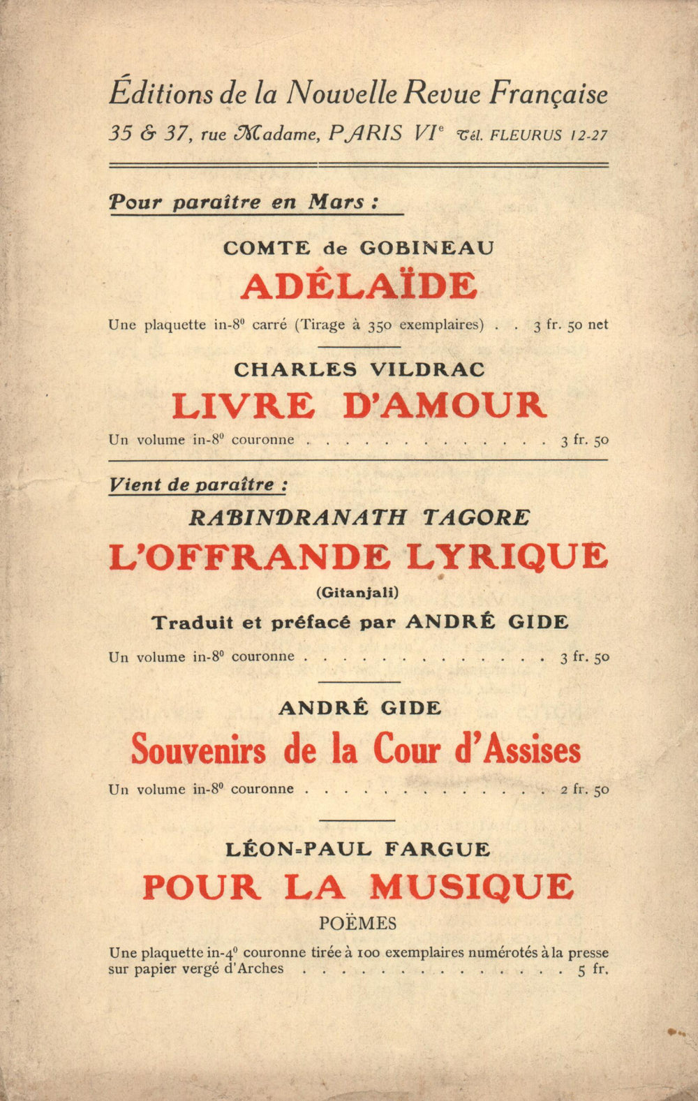 La Nouvelle Revue Française N' 63 (Mars 1914)
