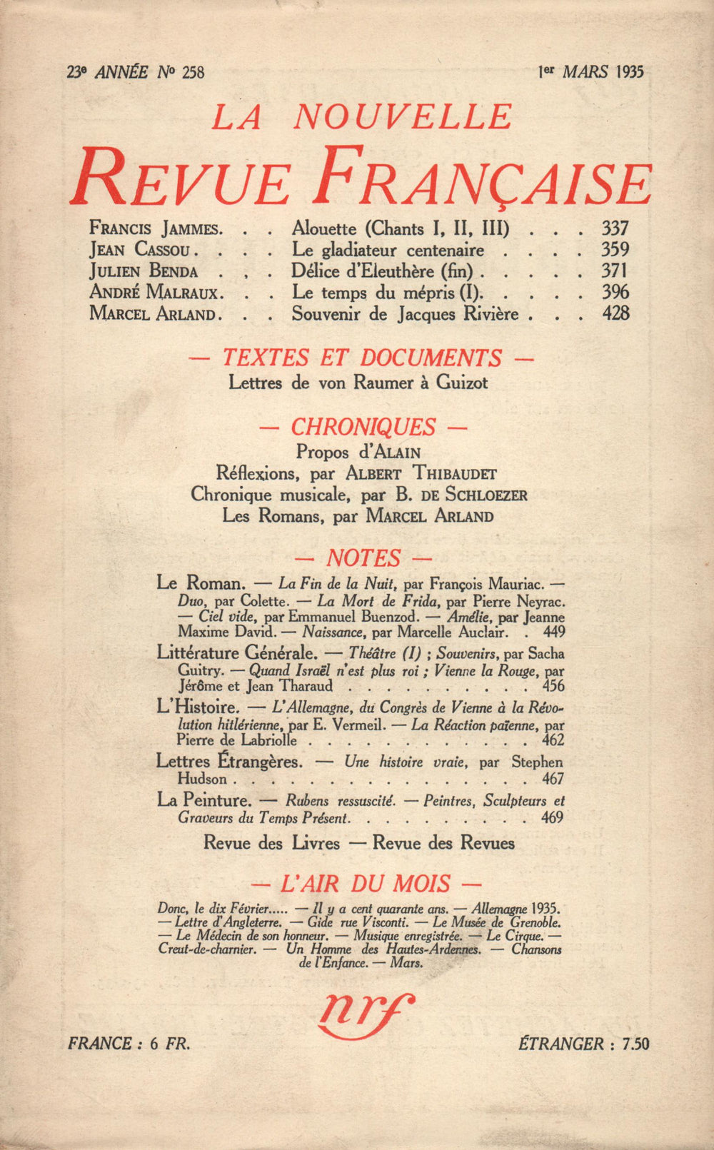La Nouvelle Revue Française N° 258 (Mars 1935)