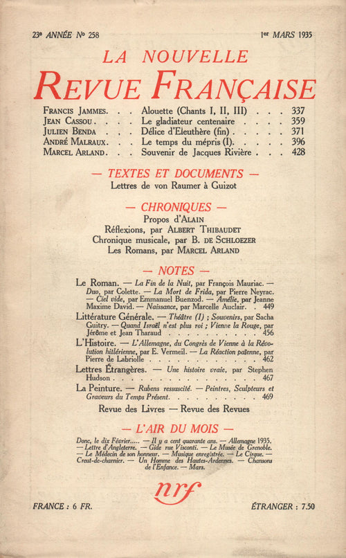 La Nouvelle Revue Française N° 258 (Mars 1935)