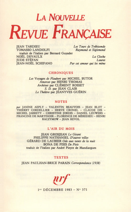 La Nouvelle Revue Française N° 371