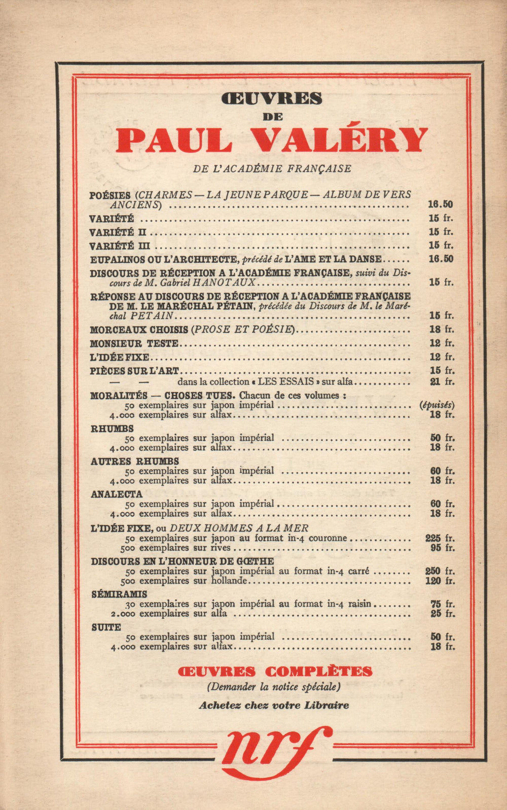 La Nouvelle Revue Française N° 290 (Novembre 1937)