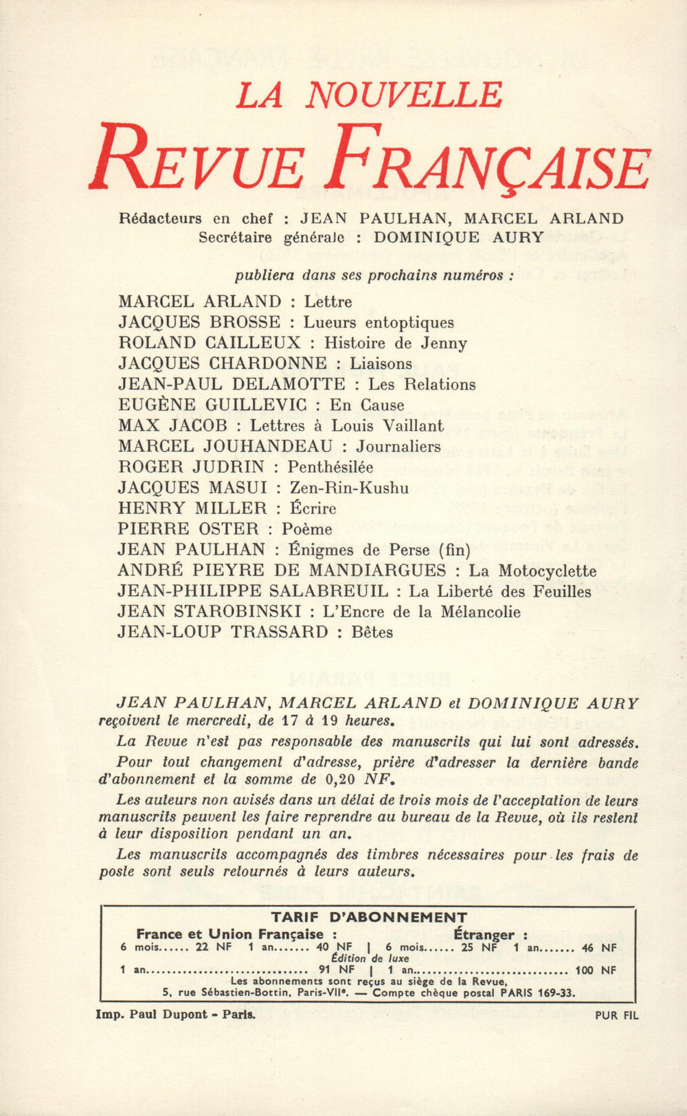 La Nouvelle Revue Française N' 120 (Décembre 1962)
