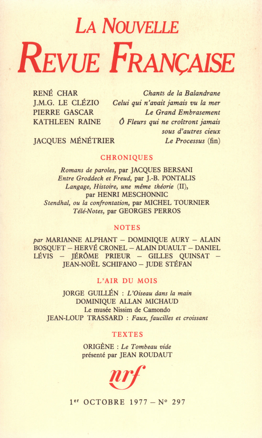 La Nouvelle Revue Française N° 297