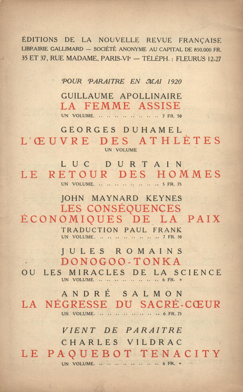 La Nouvelle Revue Française N' 80 (Mai 1920)