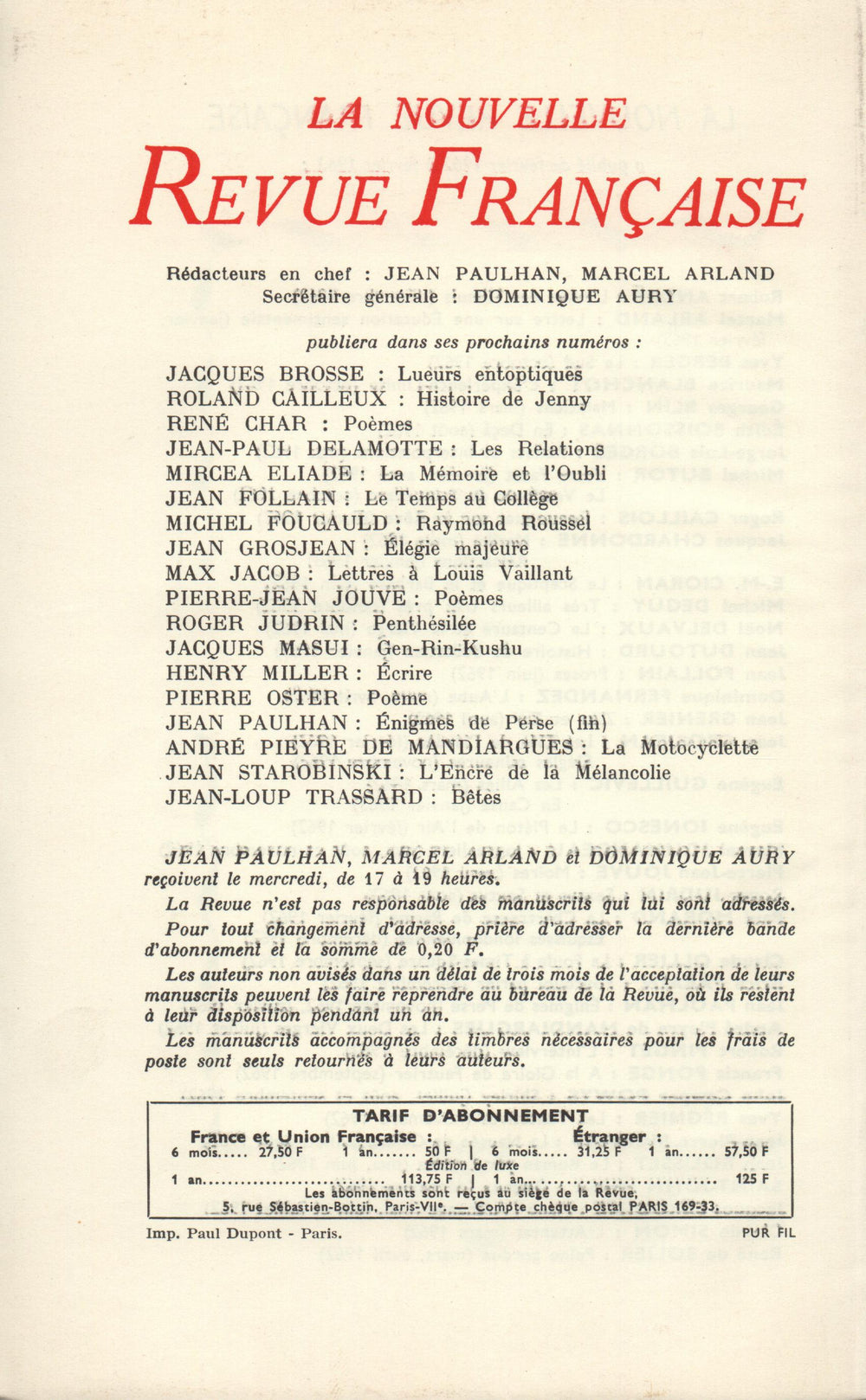 La Nouvelle Revue Française N' 122 (Février 1963)