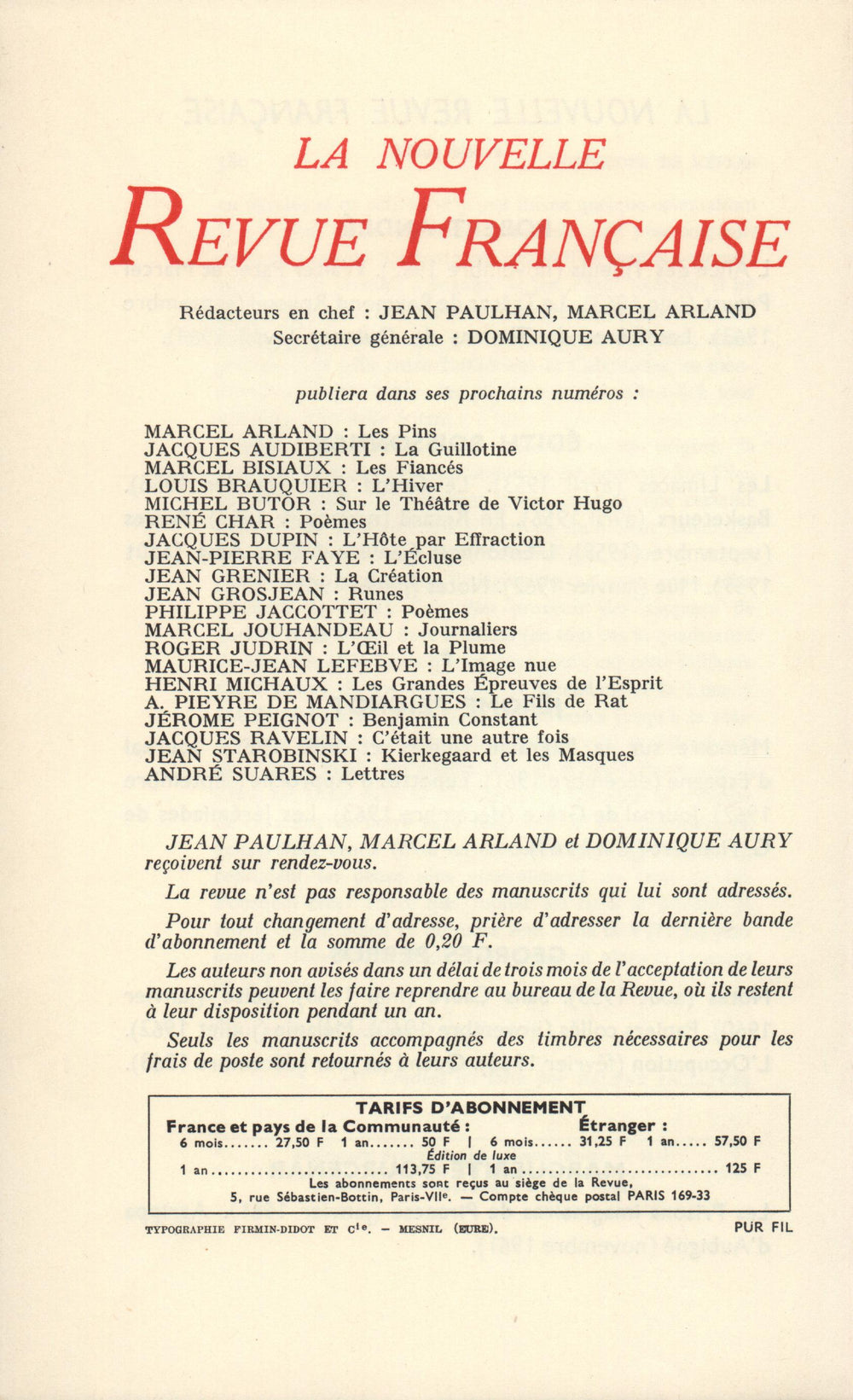 La Nouvelle Revue Française N' 141 (Septembre 1964)