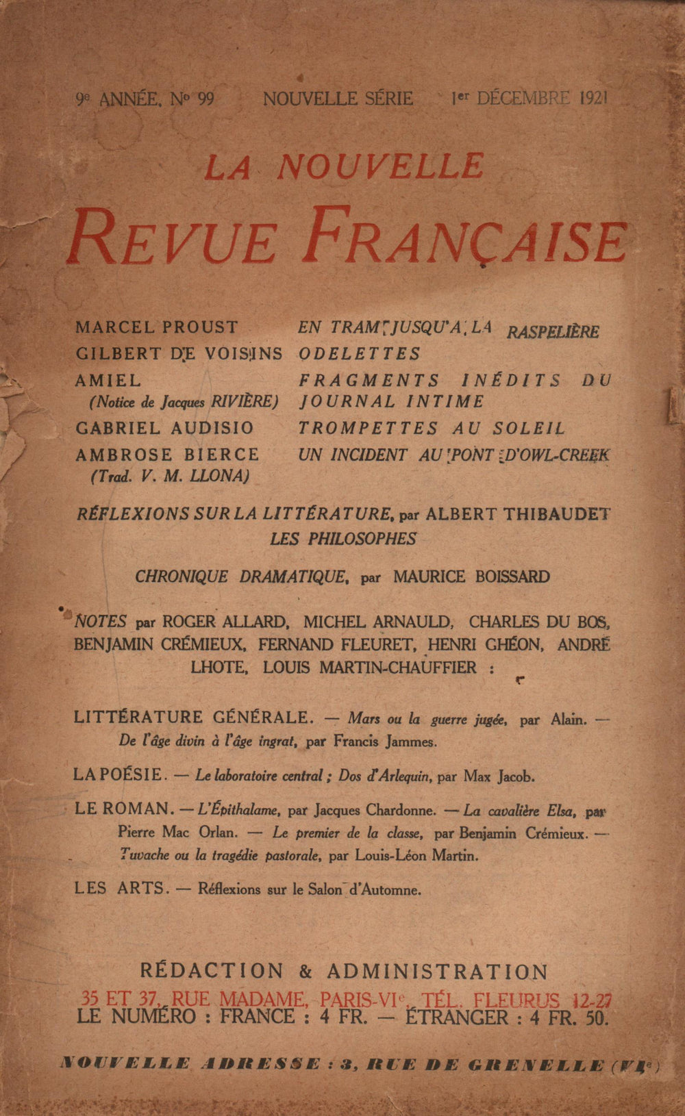 La Nouvelle Revue Française N' 99 (Décembre 1921)