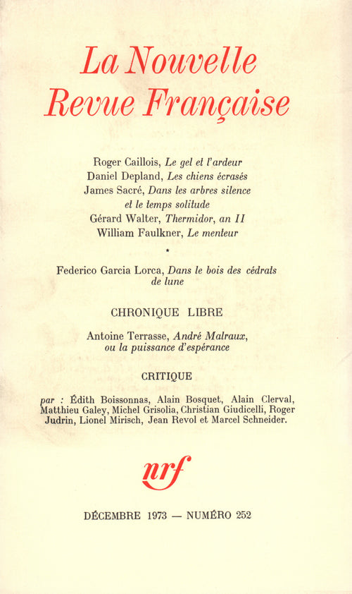 La Nouvelle Revue Française N° 252