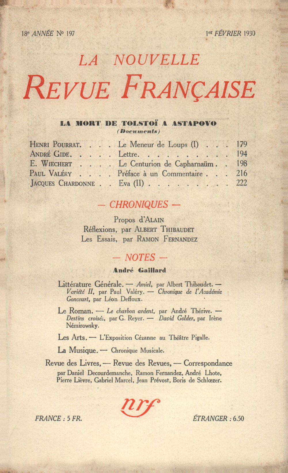 La Nouvelle Revue Française N' 197 (Février 1930)