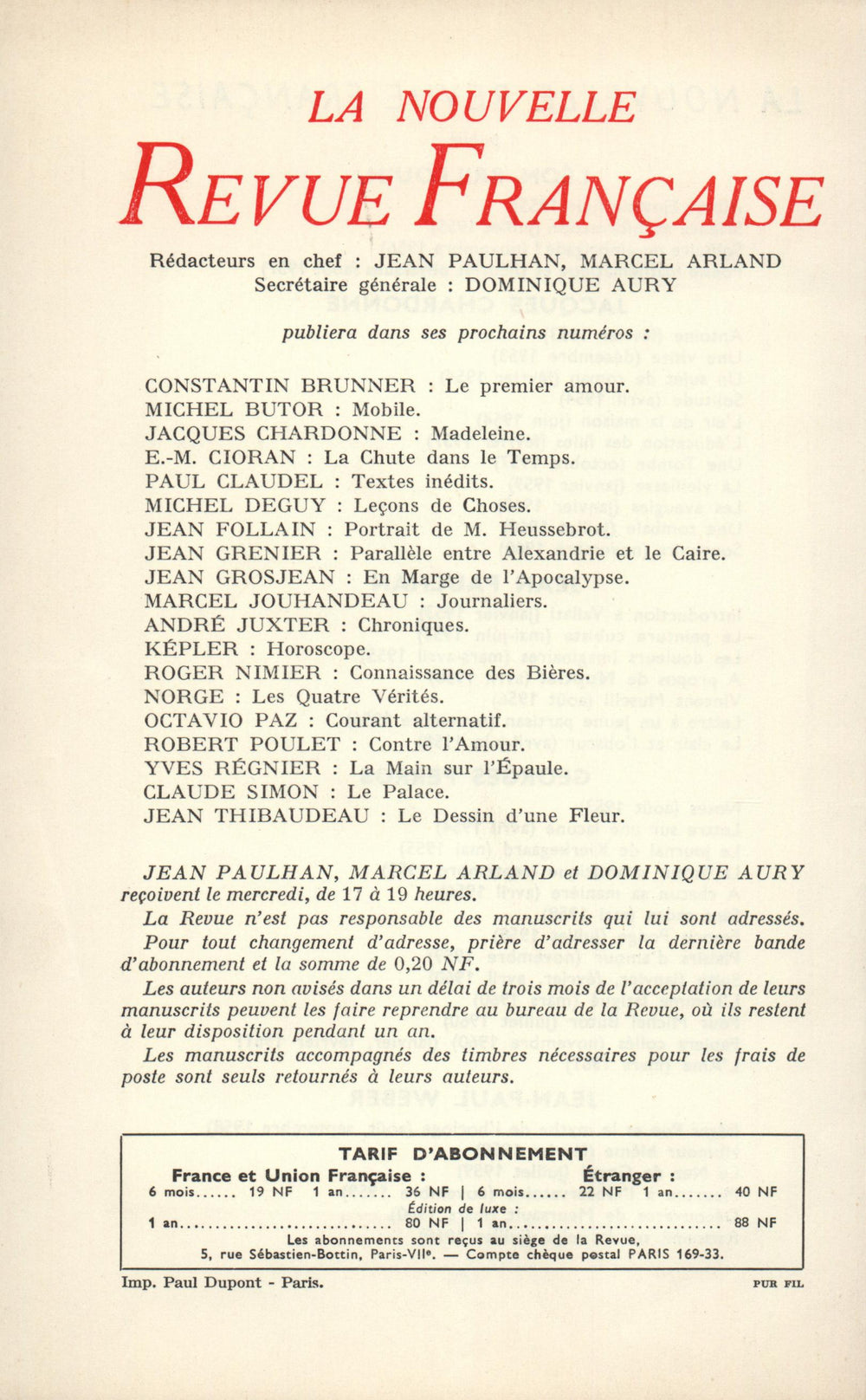 La Nouvelle Revue Française N' 101 (Mai 1961)