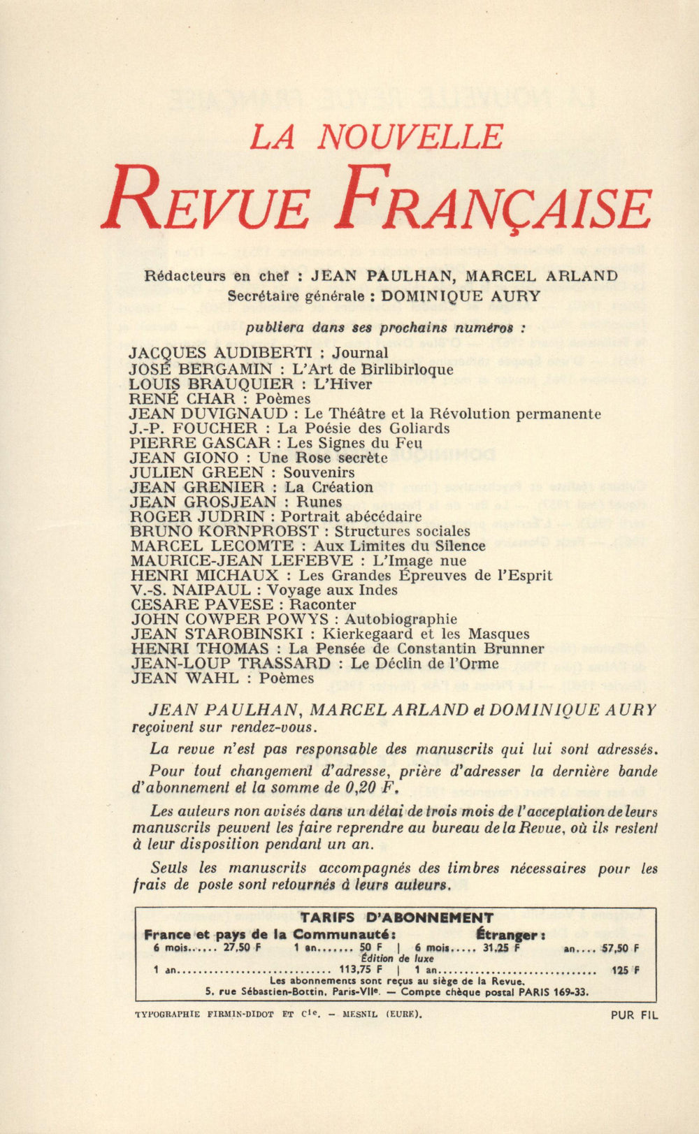 La Nouvelle Revue Française N' 146 (Février 1965)