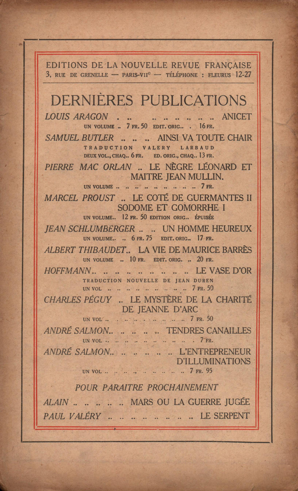 La Nouvelle Revue Française N' 95 (Aoűt 1921)