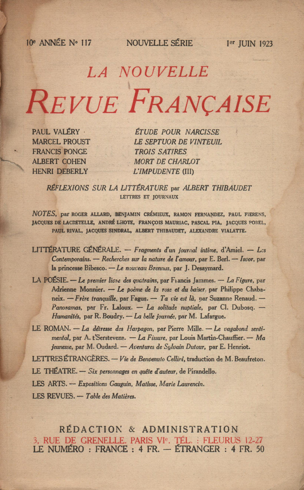 La Nouvelle Revue Française N' 117 (Juin 1923)