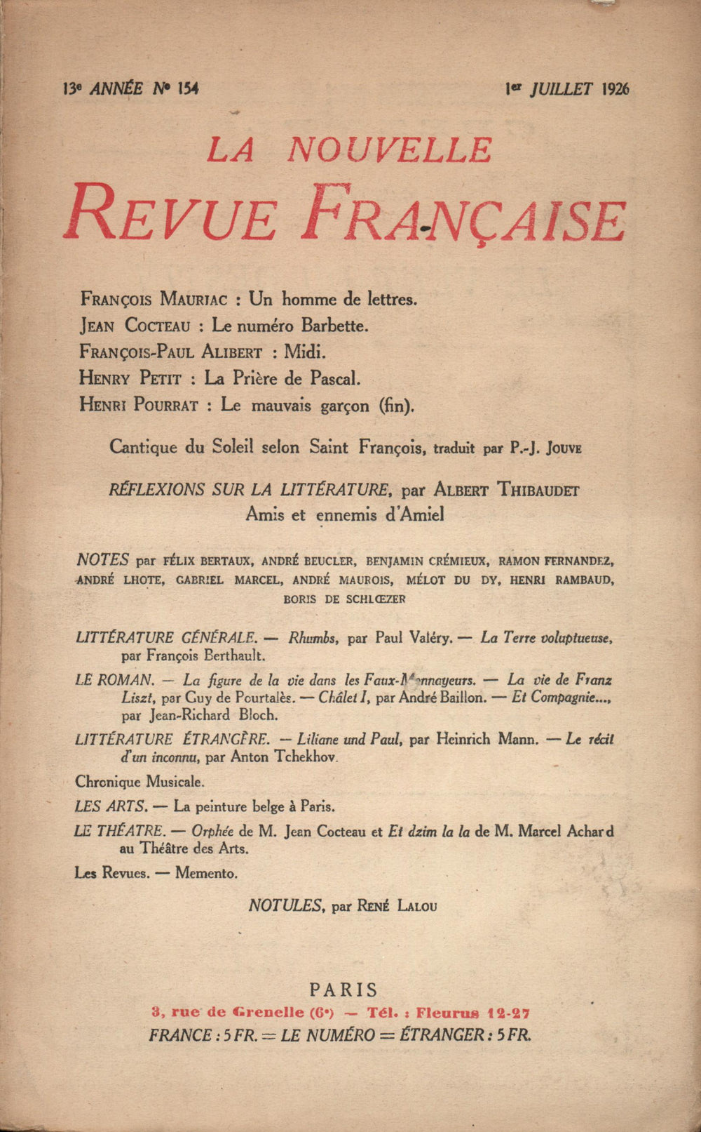 La Nouvelle Revue Française N' 154 (Juillet 1926)