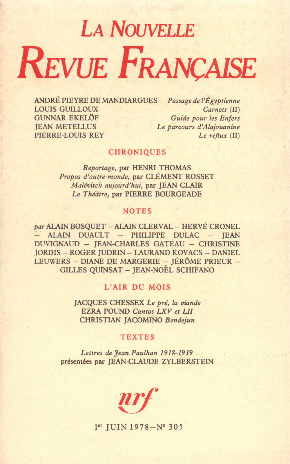 La Nouvelle Revue Française N° 305