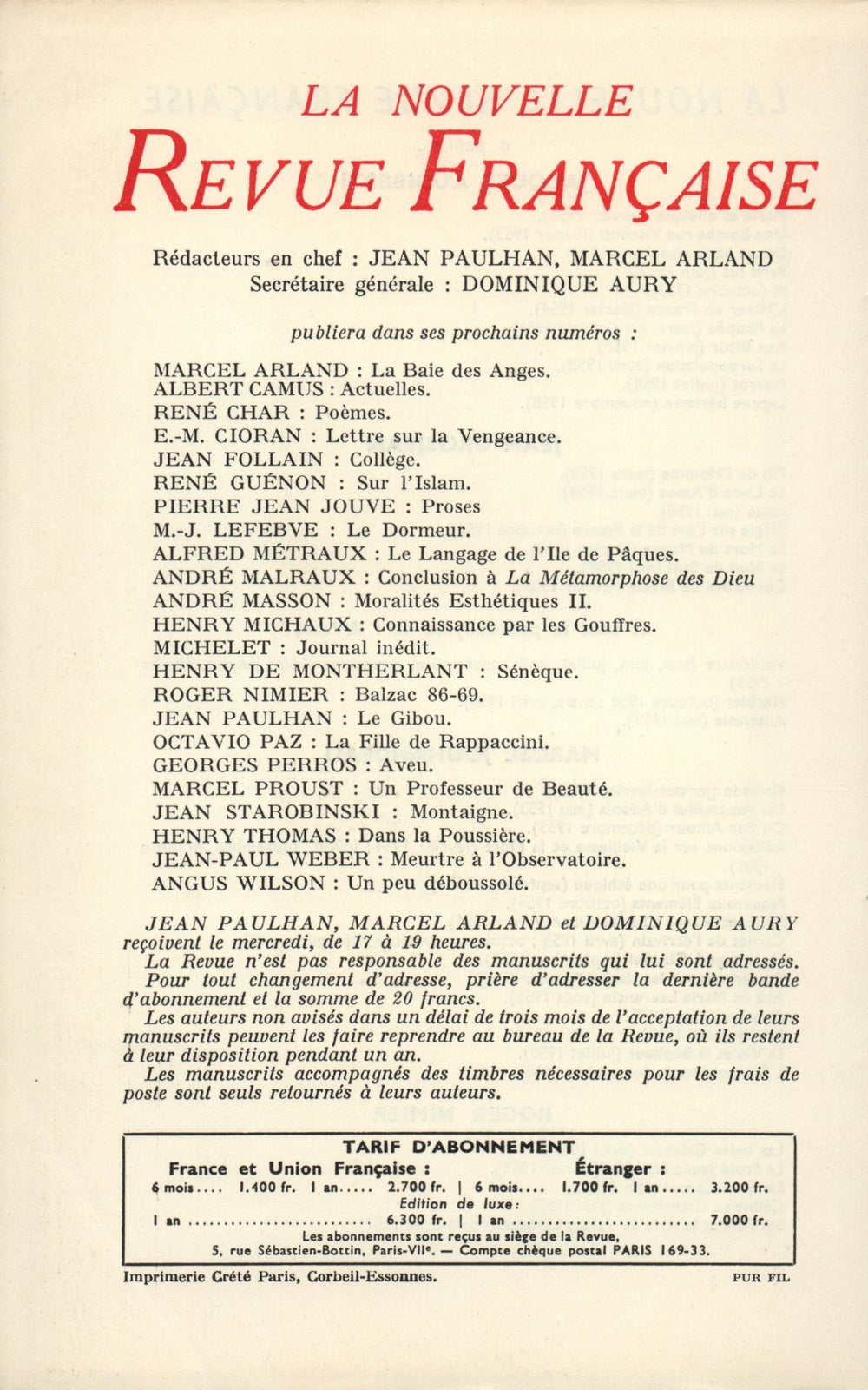 La Nouvelle Revue Française N' 78 (Juin 1959)