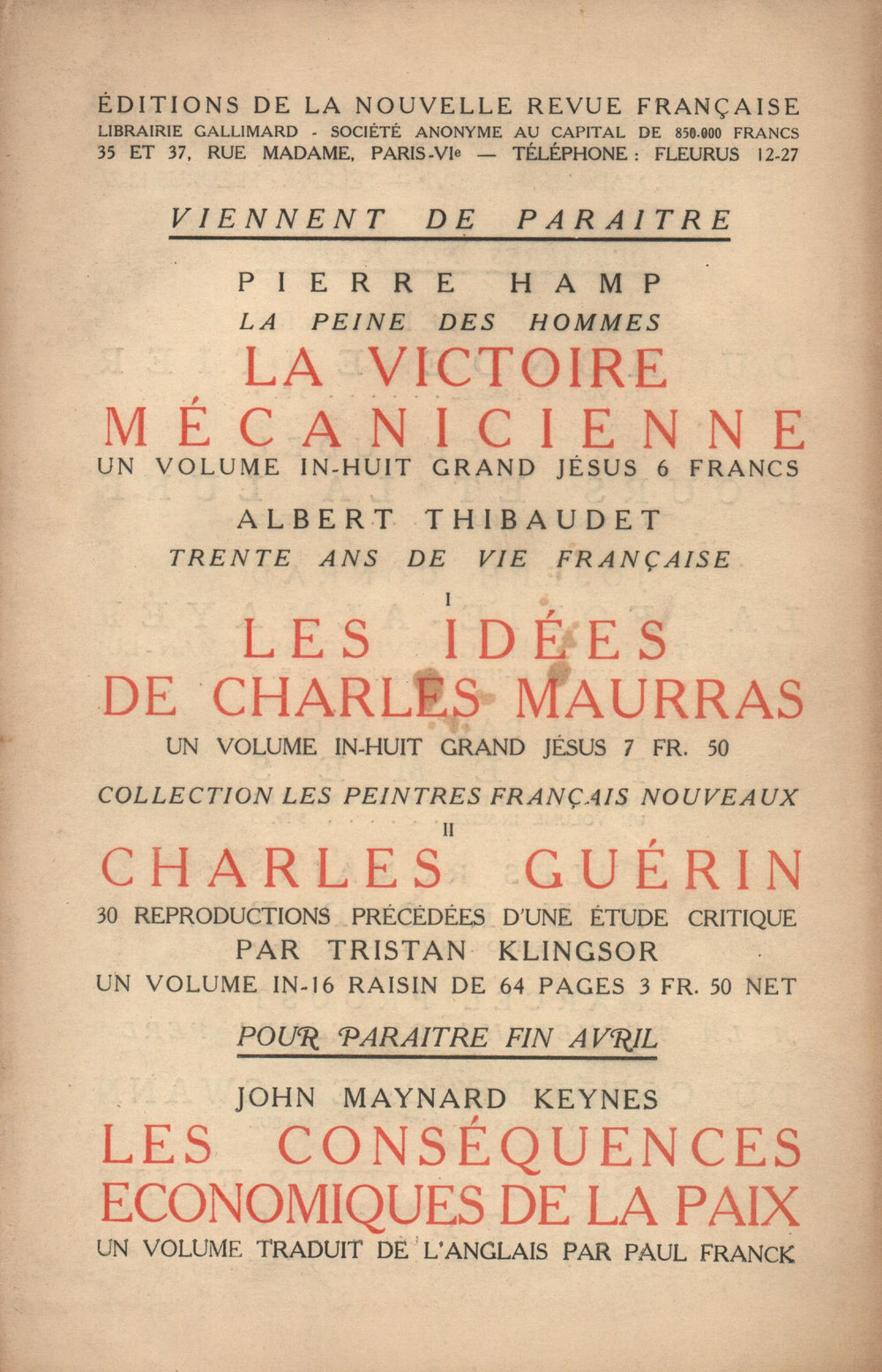 La Nouvelle Revue Française N' 79 (Avril 1920)