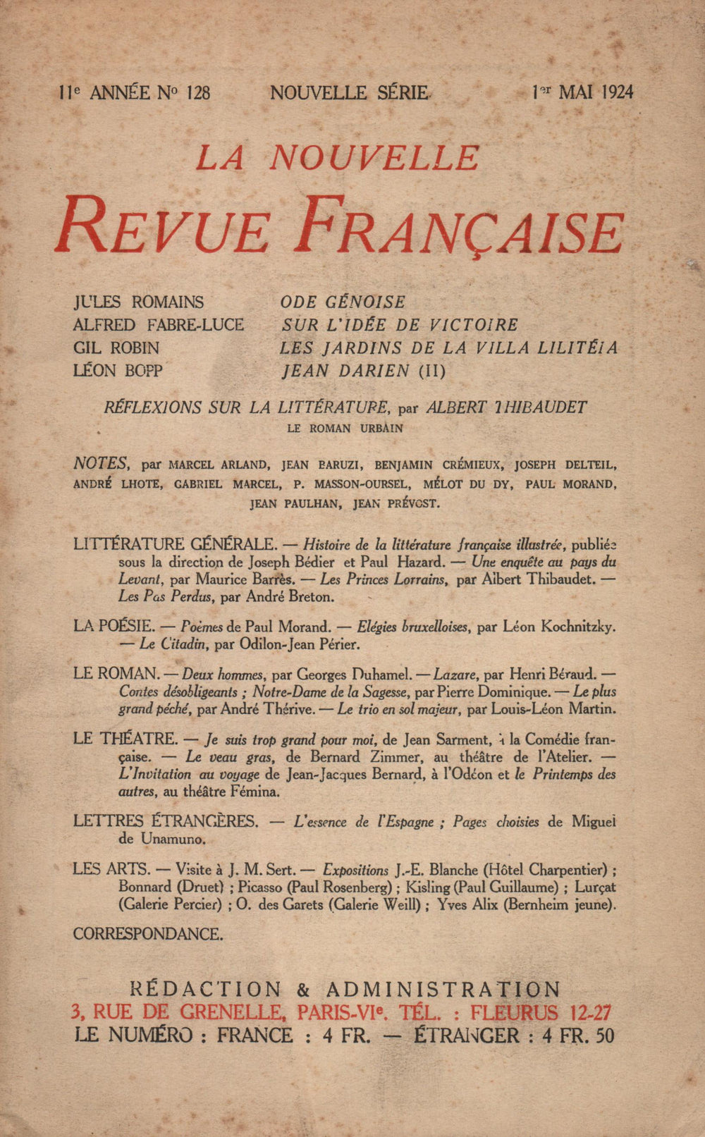 La Nouvelle Revue Française N' 128 (Mai 1924)
