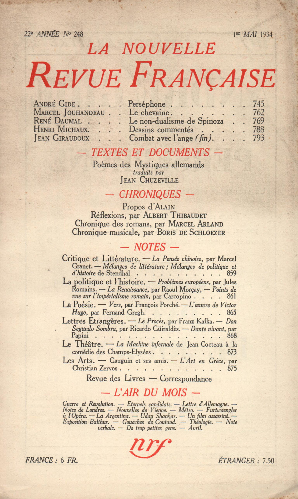 La Nouvelle Revue Française N° 248 (Mai 1934)