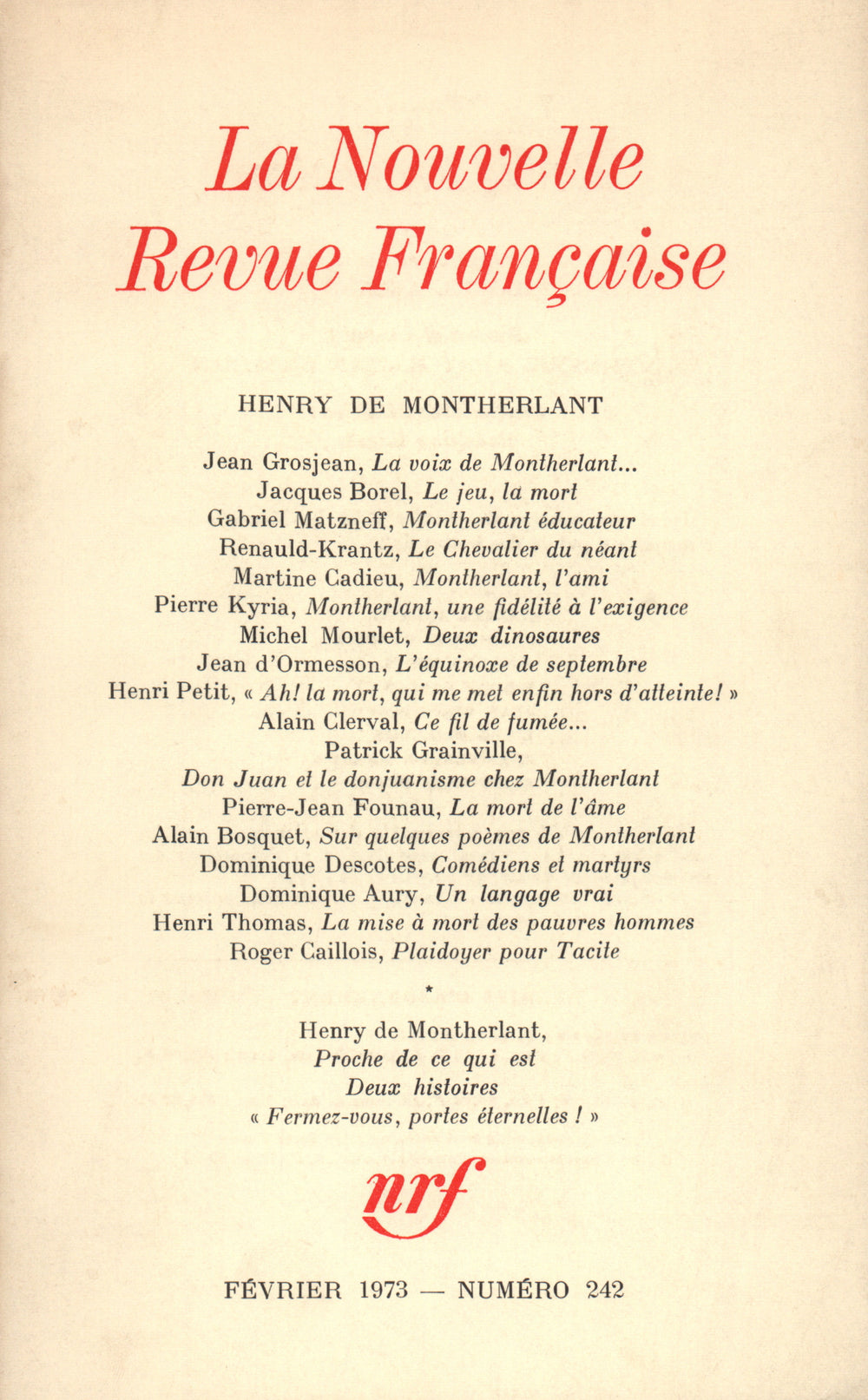 Henry de Montherlant N° 242