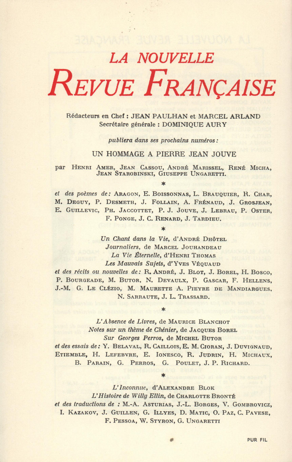 La Nouvelle Revue Française N' 182 (Février 1968)