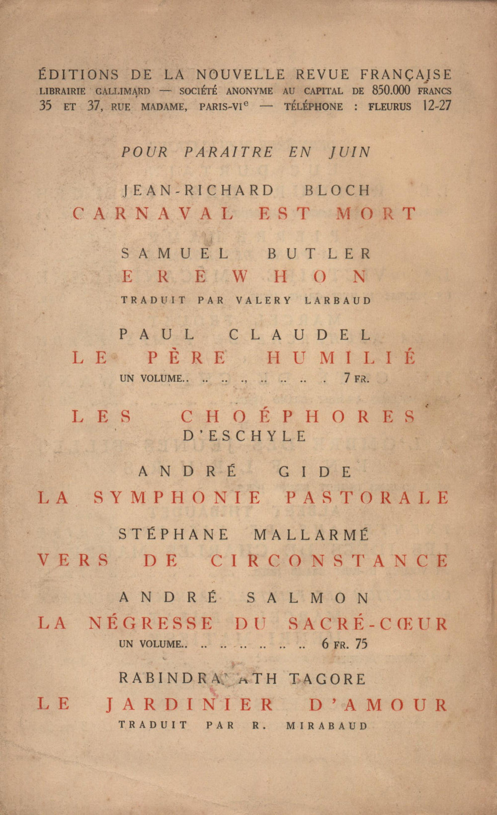 La Nouvelle Revue Française N' 81 (Juin 1920)