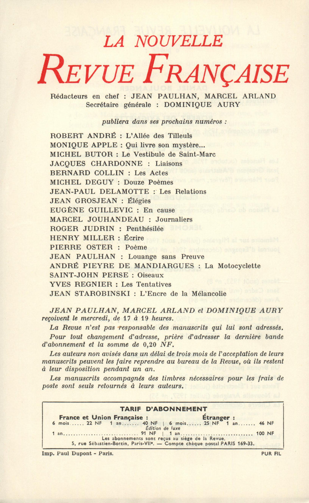 La Nouvelle Revue Française N' 117 (Septembre 1962)
