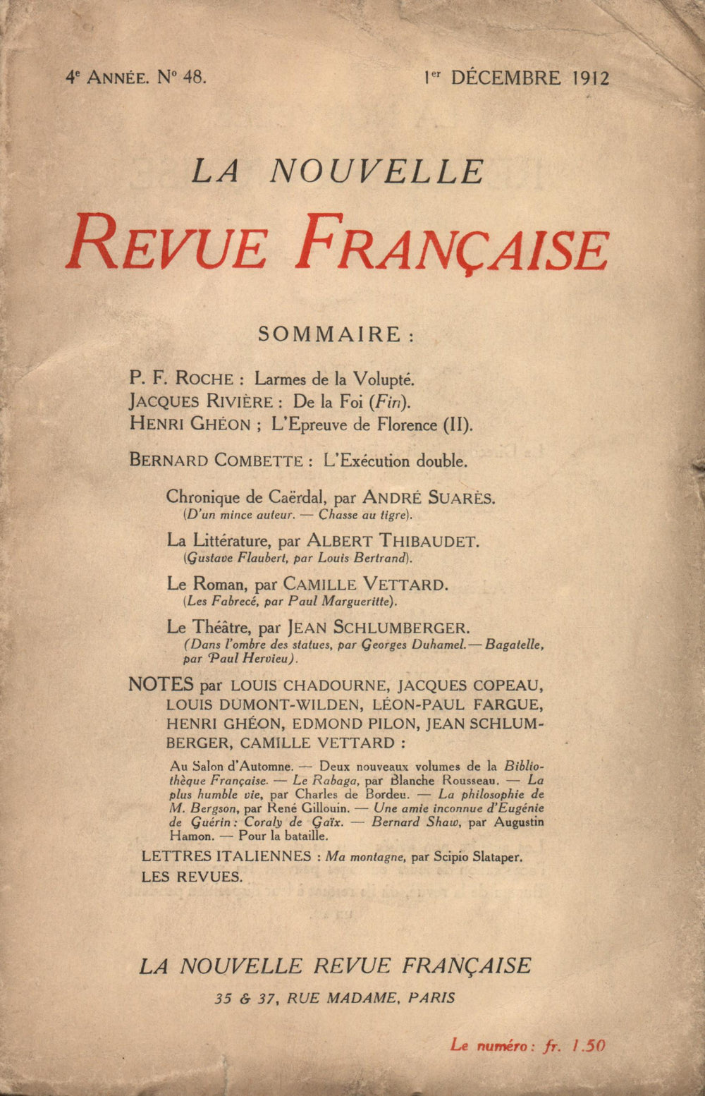 La Nouvelle Revue Française N' 48 (Décembre 1912)