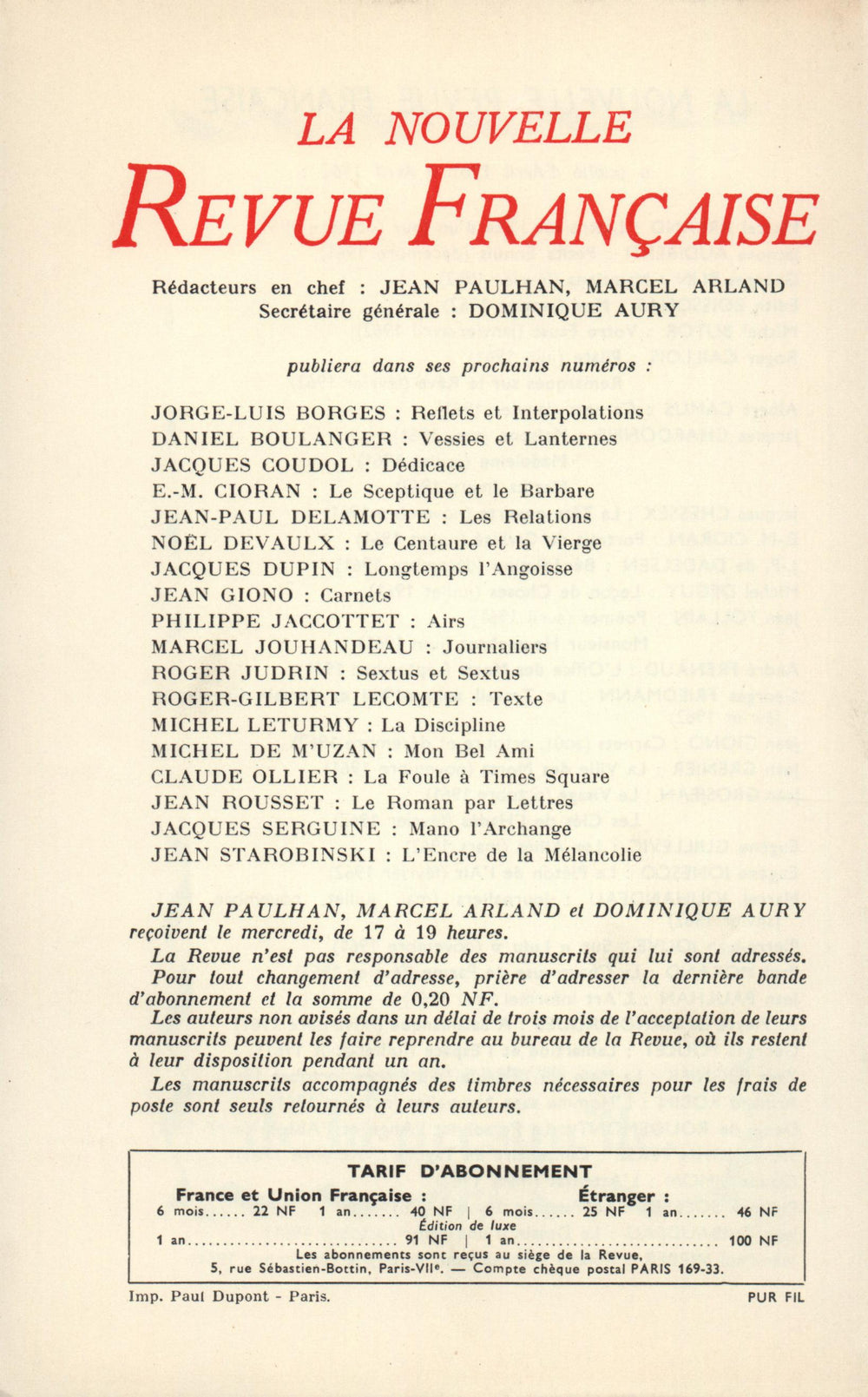 La Nouvelle Revue Française N' 112 (Avril 1962)