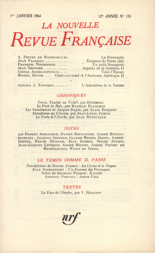 La Nouvelle Revue Française N' 133 (Janvier 1964)