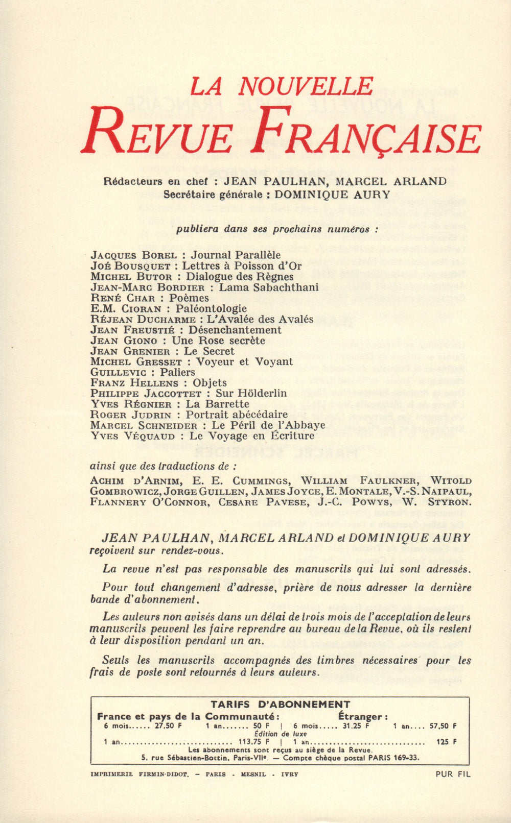 La Nouvelle Revue Française N' 164 (Aoűt 1966)