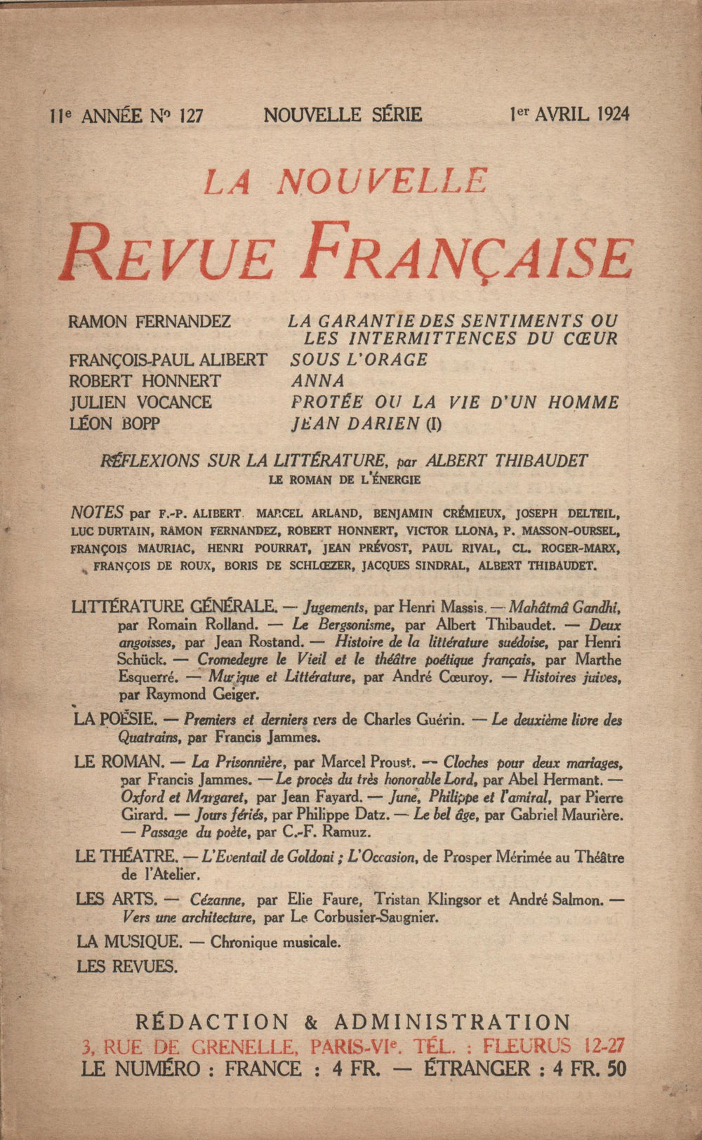 La Nouvelle Revue Française N' 127 (Avril 1924)
