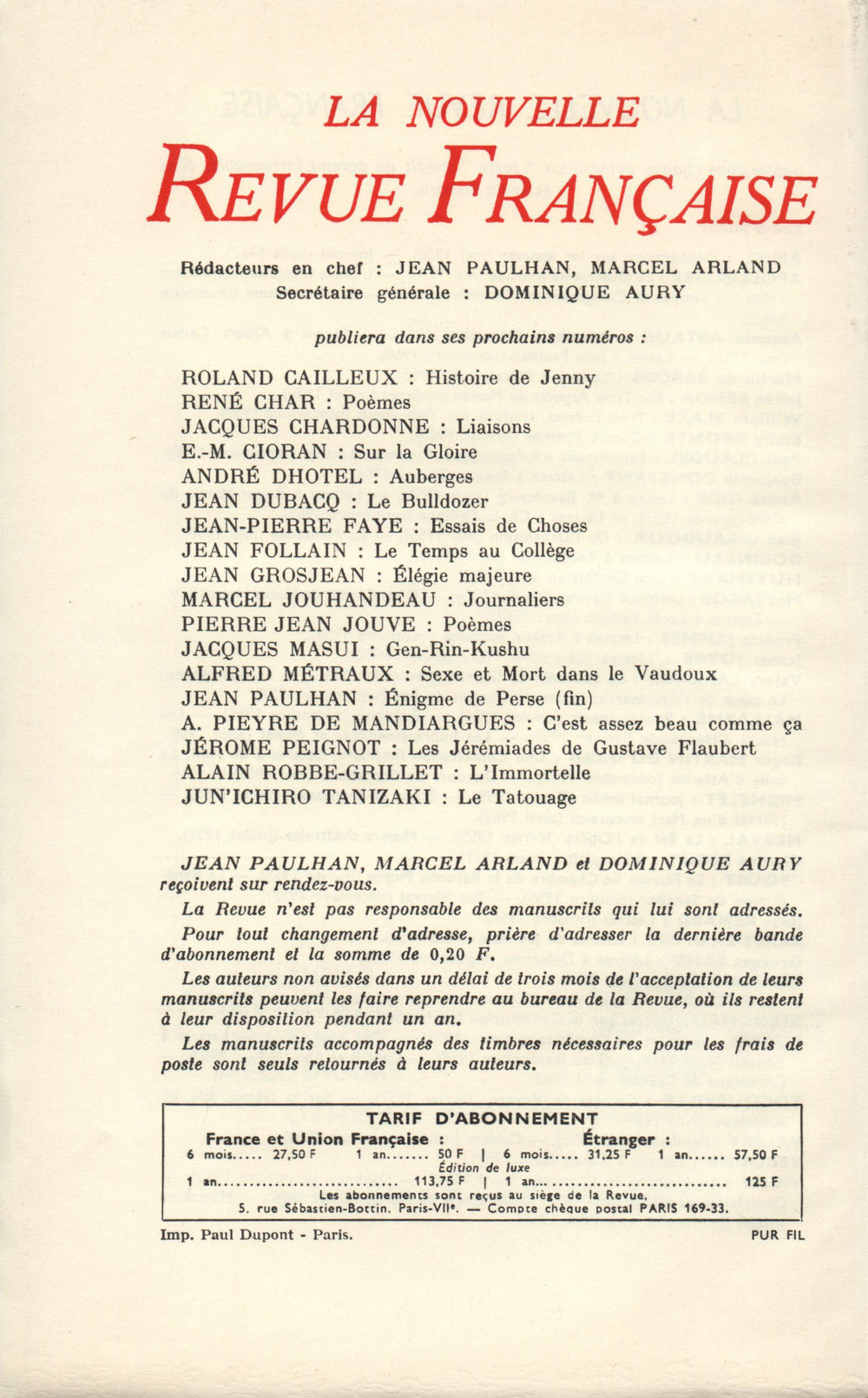 La Nouvelle Revue Française N' 124 (Avril 1963)