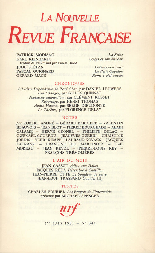 La Nouvelle Revue Française N° 341