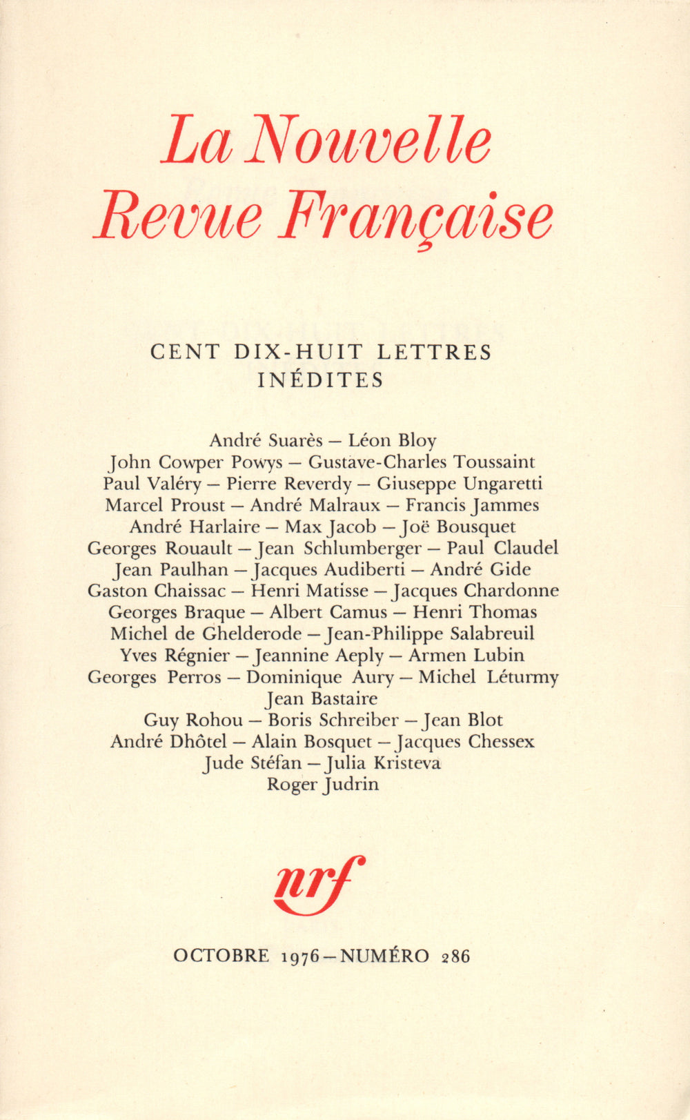 Cent dix-huit lettres inédites N° 286