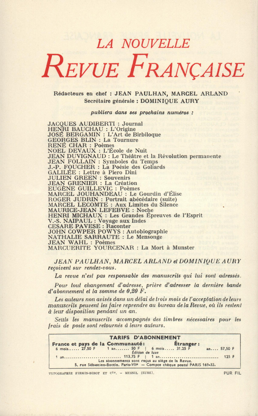 La Nouvelle Revue Française N' 148 (Avril 1965)