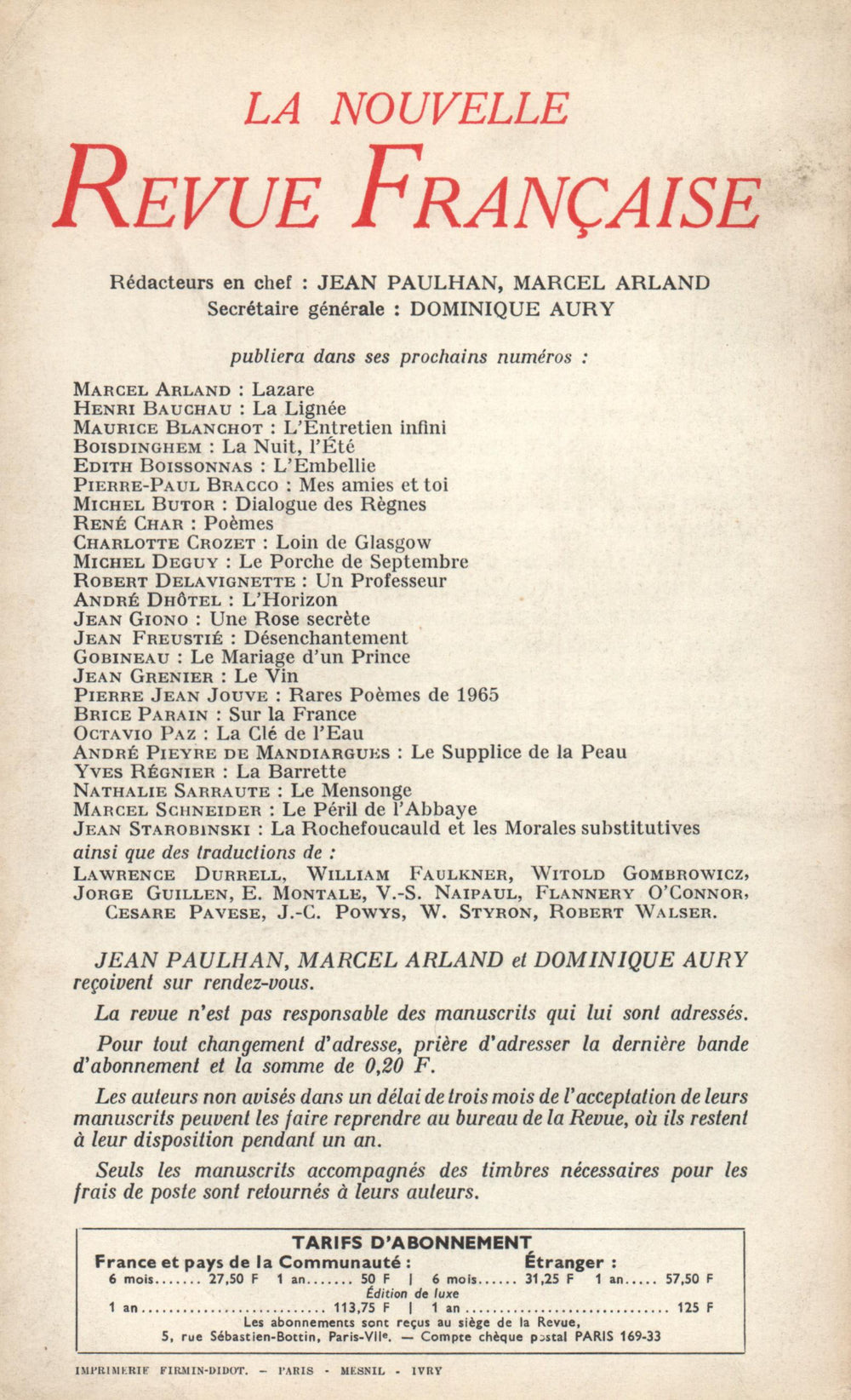 La Nouvelle Revue Française N' 158 (Février 1966)