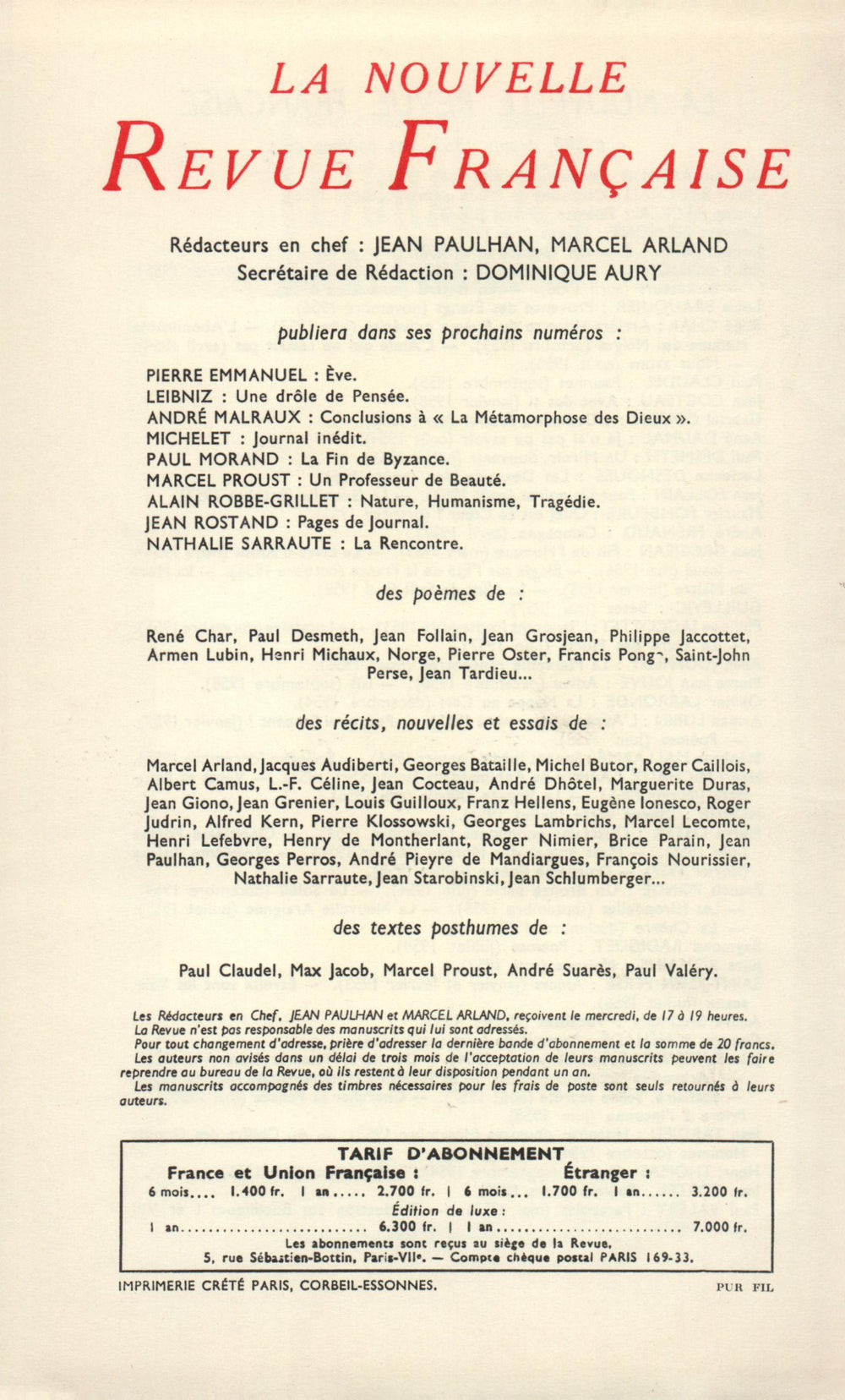 La Nouvelle Nouvelle Revue Française N' 69 (Septembre 1958)