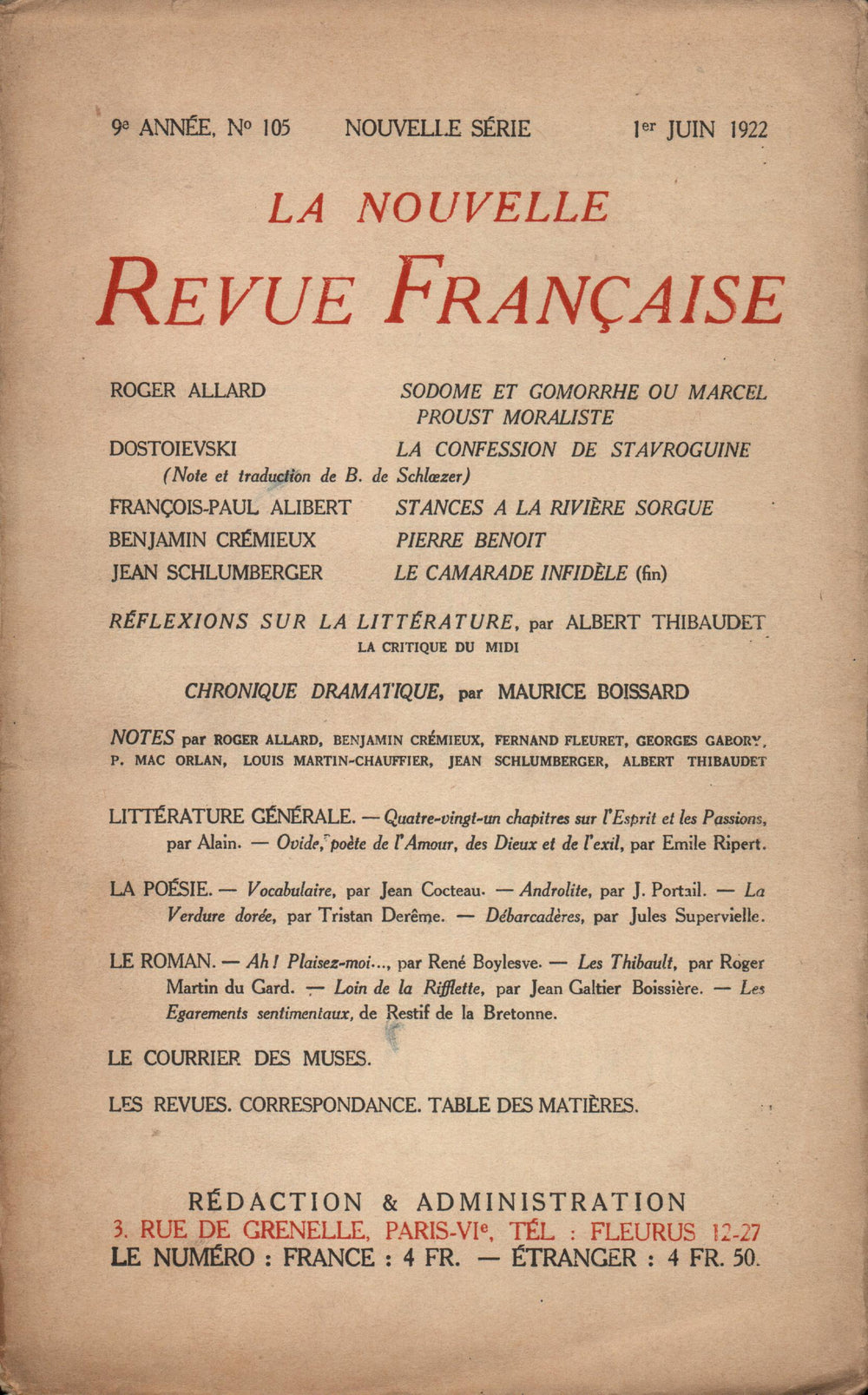 La Nouvelle Revue Française N' 105 (Juin 1922)