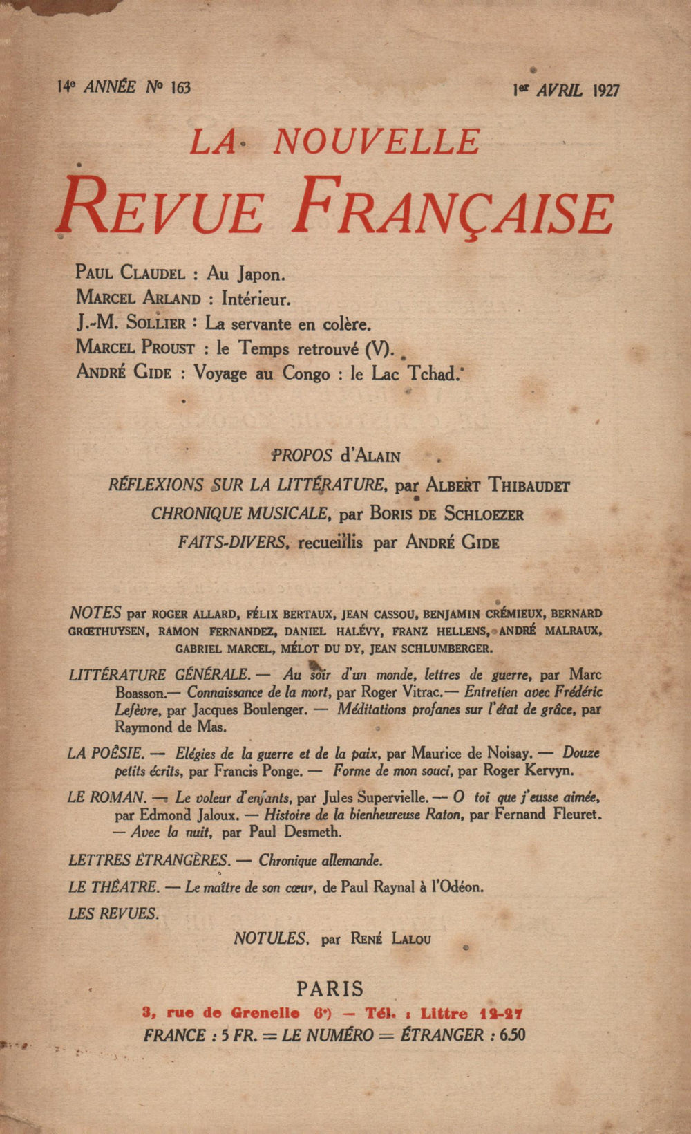 La Nouvelle Revue Française N' 163 (Avril 1927)