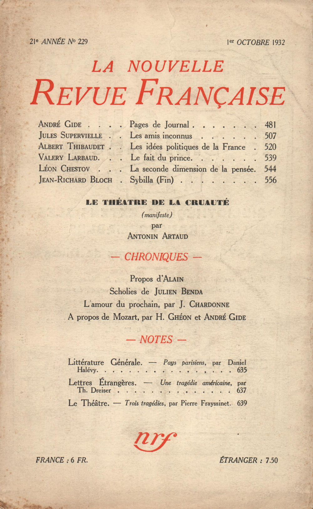 La Nouvelle Revue Française N° 229 (Octobre 1932)