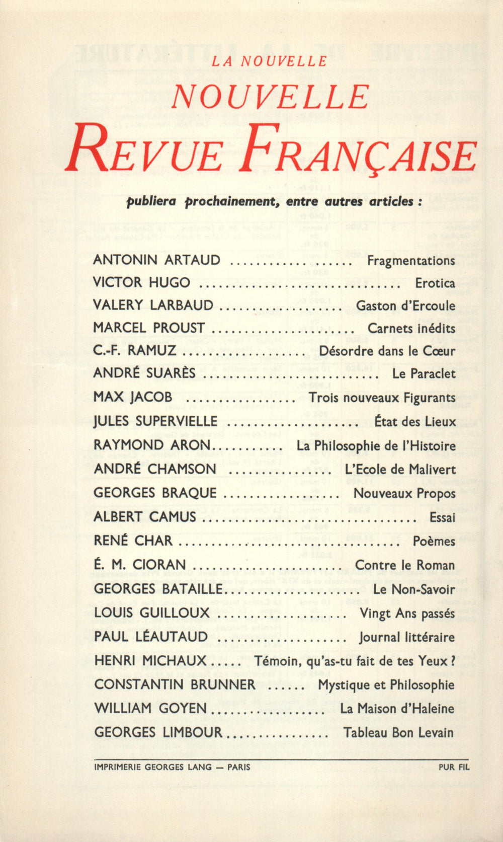 La Nouvelle Nouvelle Revue Française N' 10 (Octobre 1953)