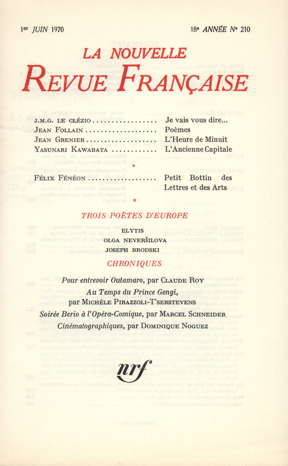 La Nouvelle Revue Française N° 210