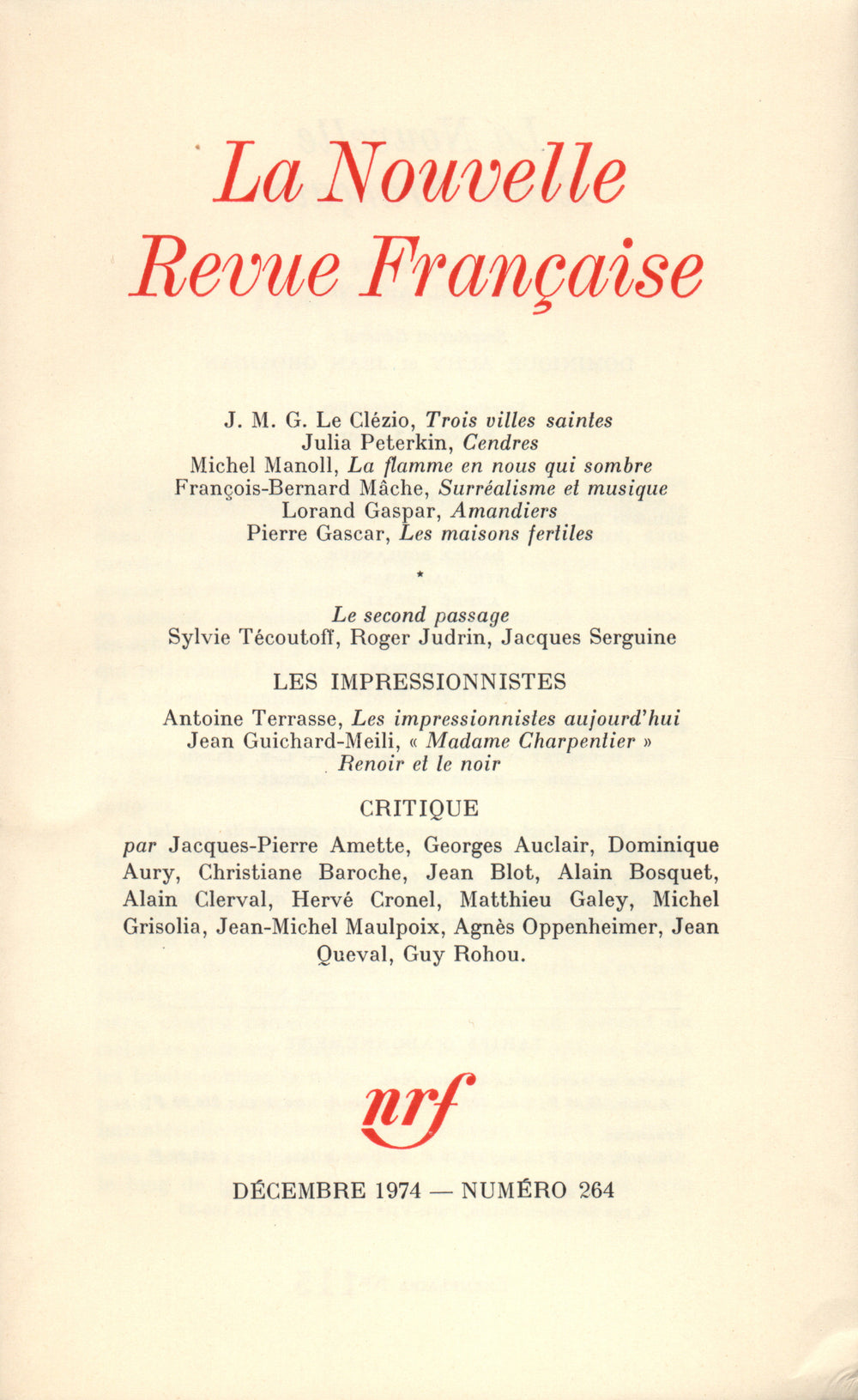 La Nouvelle Revue Française N° 264